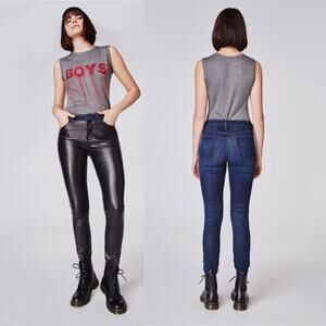 Genuine Lambskin Leather And Denim Nicole Miller Jeans Pants Blue Black Size 27